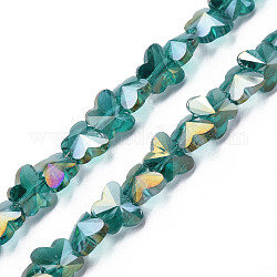 Chapelets de perles en verre transparent électrolytique, de couleur plaquée ab , facette, papillon, vert de mer clair, 8x10x6mm, Trou: 1mm, Environ 100 pcs/chapelet, 28.74 pouce (73 cm)