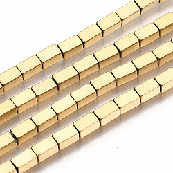Electroplate non magnetici ematite sintetico fili di perline, cuboide, vero placcato oro 18k, 5x3x3mm, Foro: 1 mm, circa 80pcs/filo, 15.94 pollice (40.5 cm)