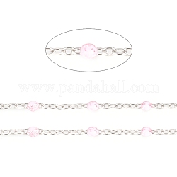 304 Stainless Steel Handmade Beaded Chain, Cable Chains, with Enamel and Glitter Powder, Soldered, with Spool, Flat Oval, Lavender Blush, 1.5x1x0.2mm, Bead: 1.5mm, about 32.8 Feet(10m)/roll