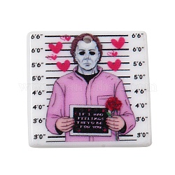Acrylic Pendants, Valentine's Day Skull Charm, Square, 30.5x31x2.5mm, Hole: 1.8mm