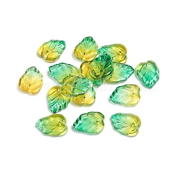 Breloques en verre transparent bicolore, feuille, jaune vert, 13.5x10.5x3.5mm, Trou: 1.2mm