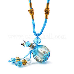 Collana con ciondolo bottiglia di profumo a lume con perle di vetro, gioielli per fiale di olio essenziale per le donne, cielo blu profondo, 17.7~25.59 pollice (45~65 cm)