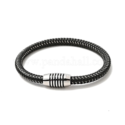 Bracelet cordon rond tressé en cuir microfibre avec 304 fermoir en acier inoxydable pour homme femme, noir, 8-3/4 pouce (22.3 cm)
