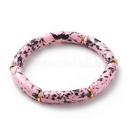 Braccialetto elastico con perline in tubo curvo acrilico, grosso braccialetto dell'amicizia in bambù per le donne, roso, diametro interno: 2-1/8 pollice (5.3 cm)