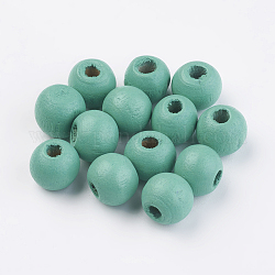 Природных шарики древесины, окрашенные, круглые, темные голубые, 8x7 мм, отверстие : 2~3 мм