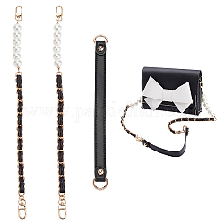 Tracolla in pelle PU stile 3 pz 2 wadorn e cinturini a catena per borsa in plastica imitazione perla abs, con accessori in lega, per gli accessori di ricambio delle cinghie, nero, 26.5~37.6x1.05~1.75x0.3~1.4cm