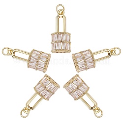 5Pcs Brass Micro Pave Clear Cubic Zirconia Pendants, Nickel Free, Lock, Real 18K Gold Plated, 23x11x5mm, Hole: 3mm