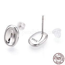 Boucles d'oreilles clous 925 en argent sterling rhodié, ovale, sans nickel, avec tampon s925, Platine plaqué réel, 9.5x6.5mm, pin: 0.8 mm