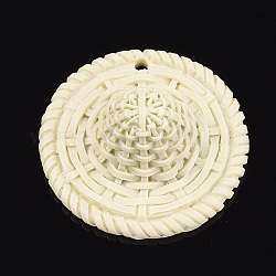 樹脂チャーム  模造ラタン編み風  麦わら帽子  トウモロコシの穂の黄色  40x16mm  穴：2mm