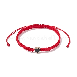 Bracelets réglables en perles tressées en fil de nylon, avec coeur en alliage émaillé, pour femme, rouge, diamètre intérieur: 2-3/8~4-1/8 pouce (6.1~10.6 cm)