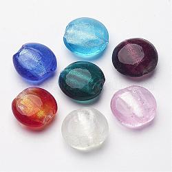 Handmade Silver Foil Glass Beads, Flat Round, Mixed Color, about 20mm in diameter, 10mm thick, hole: 2mm
