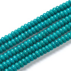 Chapelets de perles en turquoise synthétique, teinte, disque / plat rond, perles heishi, sarcelle, 6mm, Trou: 1mm, Environ 125 pcs/chapelet, environ 15 pouce