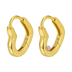 925 Sterling Silver Hoop Earrings for Women, Heart, Real 18K Gold Plated, 12x11x2mm