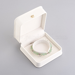 Cajas de regalo del brazalete de la pulsera de cuero de la pu, con corona de hierro bañado en oro y terciopelo en el interior, para la boda, caja de almacenamiento de joyas, blanco, 9.6x9.6x5.3 cm