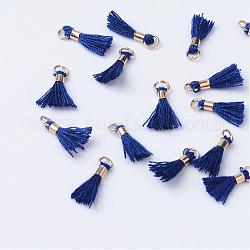 Décorations pendentif pompon en polycoton (coton polyester), avec anneaux de jonction non soudés en fer, or, bleu moyen, 10~16x2mm, Trou: 1.5mm