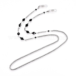Brillenketten, Halsband für Brillen, mit facettierten natürliche schwarze Achat Perlen, Gummischlaufe endet, 304 rolo Ketten aus Edelstahl und Messingfunde, 29.52 Zoll (75 cm)