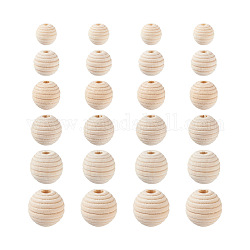 300Pcs 6 Styles Natural Thread Wooden Beads, Round, BurlyWood, 50pcs/style