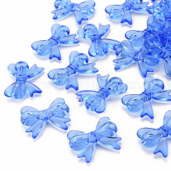 Transparent Acrylic Beads, Bowknot, Blue, 23x29.5x6mm, Hole: 1.6mm, about 293pcs/500g