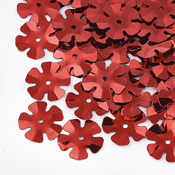 Accessori dell'ornamento, paillette / paillettes in plastica pvc, fiore, firebrick, 13.5~14x13.5~14x0.6mm, Foro: 1.4 mm, circa 10000pcs/500g