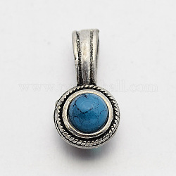 Старинное серебро латунь бирюзовый плоские круглые подвески, Буддийскай ювелирнай фурнитура для счетчика, темно-синий и красный, 15x8x8 мм, отверстие : 2x6 мм