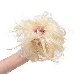 女性のためのヘアパンエクステンション  ウェーブカーリー乱雑なドーナツシニョンヘアピース  耐熱高温繊維  淡黄色  7インチ（18cm）