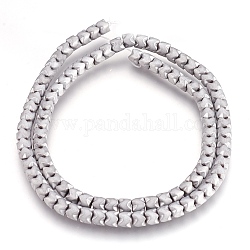 Electroplate Non-magnetic Synthetic Hematite Bead Strands, Frosted, Column, Platinum Plated, 5x4mm, Hole: 1mm, about 101~102pcs/strand, 15.9 inch(40.5cm)
