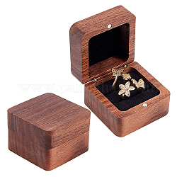 Scatole porta anelli in legno a 2 slot, con coperchi incernierati e chiusure magnetiche, quadrato, marrone noce di cocco, 5.55x5.55x3.95cm, formato interno: 4.15x4.15 cm