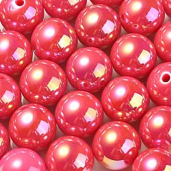 Placage uv perles acryliques irisées arc-en-ciel, ronde, rouge indien, 17.5x17mm, Trou: 2.8mm