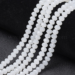 Glass Beads Strands, Imitation Jade, Faceted, Rondelle, White, 2x1.5mm, Hole: 0.4mm, about 195pcs/strand, 11 inch(27.5cm)