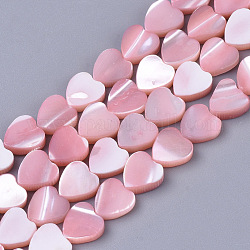 Fili di perle di conchiglia trochid naturale / trochus, tinto, cuore, roso, 7x6.5x2.5mm, Foro: 0.8 mm, circa 61~62pcs/filo, 15.94 pollice (40.5 cm)