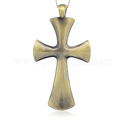 Nickel Free & Lead Free Antique Bronze Alloy Big Cross Necklace Big Pendants, Long-Lasting Plated, 104x56x5mm, Hole: 6mm