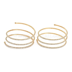 Bracciali multistrato di strass in lega di ferro, tre anelli, finire con perline inamovibili, oro chiaro, 0.2~3.7cm, diametro interno: 2-1/4 pollice (5.6 cm)
