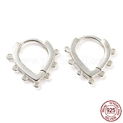 Heart 925 Sterling Silver Hoop Earring Findings, with Horizontal Loop, Silver, 20 Gauge, 14.5x13.5x2mm, Hole: 0.8mm, Pin: 0.8mm