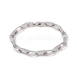 Bracelet chaîne à maillons ovales avec oxyde de zirconium transparent, bijoux en laiton pour femmes, platine, 7-3/4 pouce (19.8 cm)