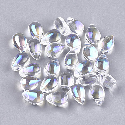 Encantos de cristal transparente, color de ab chapado, lágrima, claro ab, 9x6x6mm, agujero: 0.5 mm
