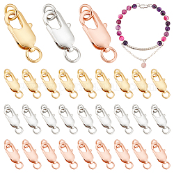 PandaHall Elite 30Pcs 3 Colors Zinc Alloy Lobster Claw Clasps, with Jump Rings, Mixed Color, 12x5.5x2.5mm, Hole: 2.6mm, 10pcs/color
