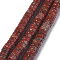 Chapelets de perles en jaspe de sésame rouge naturel / jaspe kiwi, perles heishi, Plat rond / disque, 6x3mm, Trou: 1mm, Environ 119~131 pcs/chapelet, 14.76~15.74 pouce (37.5~40 cm)