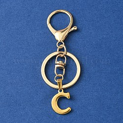 304 Schlüsselanhänger mit Anfangsbuchstabenanhänger aus Edelstahl, mit Leichtmetallschließe, golden, Buchstaben c, 8.5 cm