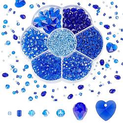 Pandahall elite 1630 pz tromba di vetro e perline, 200 pz imitazione perline di cristallo austriaco, 12 pz di ciondoli in vetro, blu, perline: 2~8x2.5~6 mm, Foro: 1 mm