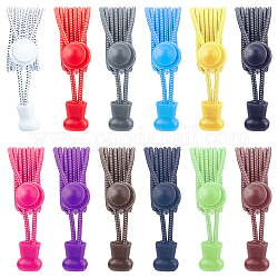 Nbeads 12 Sets 12 Farben Polyester Latex Gummiband Schnürsenkel, mit Kunststoff-Federschnurschlössern, Mischfarbe, 2.7 mm, 1set / Farbe