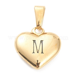 304 ciondoli in acciaio inossidabile, cuore con lettera nera, oro, letter.m, 16x16x4.5mm, Foro: 7x3 mm