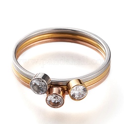 304 палец кольца из нержавеющей стали, штабелируемые кольца, со стразами, плоско-круглые, разноцветные, кристалл, размер США 7~7 3/4 (17.3~17.9 мм), 3 шт / комплект
