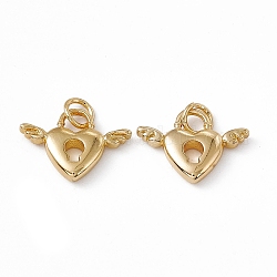 Rack Plating Brass Pendants, with Jump Ring, Long-Lasting Plated, Lead Free & Cadmium Free, Heart with Wing Charm, Real 18K Gold Plated, 12.5x17.5x3mm, Jump Ring: 5.2x0.9mm, 3.6mm Inner Diameter
