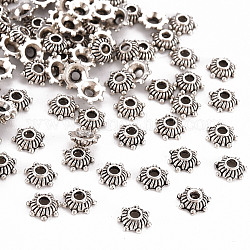 Tibetischen Stil Zink-Legierung Perlenkappen, cadmiumfrei und bleifrei, Antik Silber Farbe, 5x2 mm, Bohrung: 1 mm, ca. 1000 Stk. / 100 g