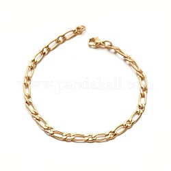 304 Stailess bracelets de la chaîne figaro en acier, avec fermoir pince de homard, or, 7-7/8 pouce (200 mm)