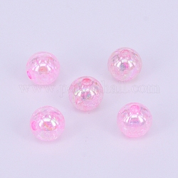 Electroplate Crackle Acrylic Beads, AB Color Plated, Round, Pink, 8mm, Hole: 2mm, about 622pcs/173g