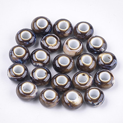 Perles en porcelaine manuelles, fantaisie porcelaine émaillée antique, Perles avec un grand trou   , rondelle, café, 15x8mm, Trou: 6mm