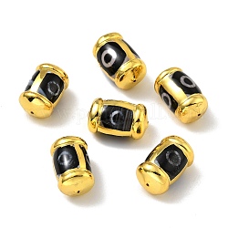 Perles de style tibétain, Perles d'agate naturelles, avec les accessoires en laiton de tonalité d'or, sans plomb et sans cadmium, baril, 1 œil, 21~22.5x13~14mm, Trou: 1.2mm