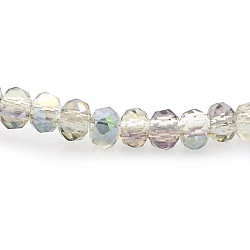 Half Rainbow Plated Faceted Rondelle Glass Beads Strands, Clear, 3x2mm, Hole: 1mm, about 198pcs/strand, 15.7 inch