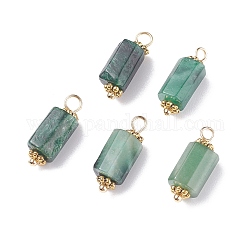 Pendenti in quarzo smeraldo naturale, con finiture in ottone dorato e lega, sfaccettato, colonna, 18x6~7mm, Foro: 1.8 mm